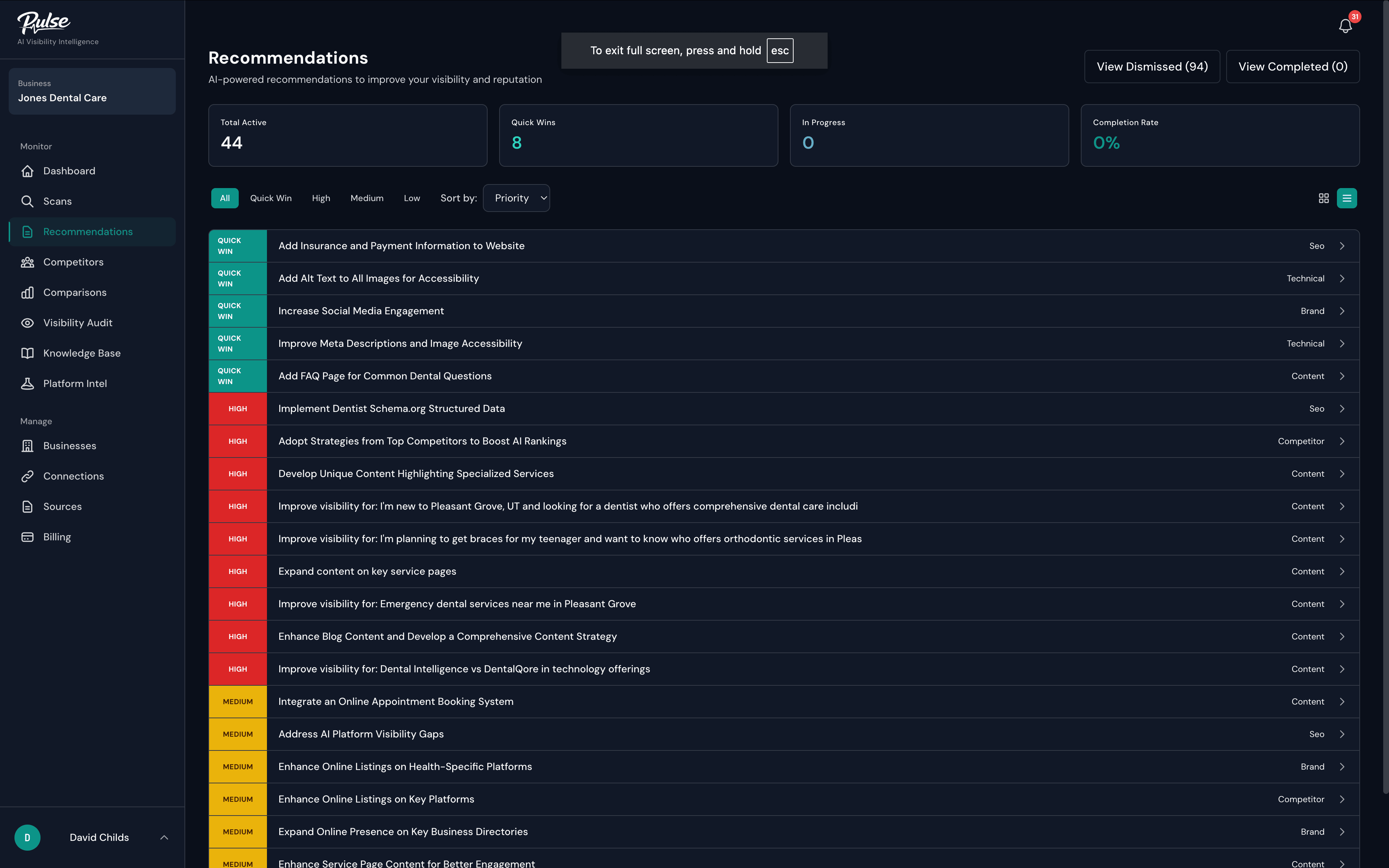 Recommendations & AI Workshop — Claryfy product screenshot