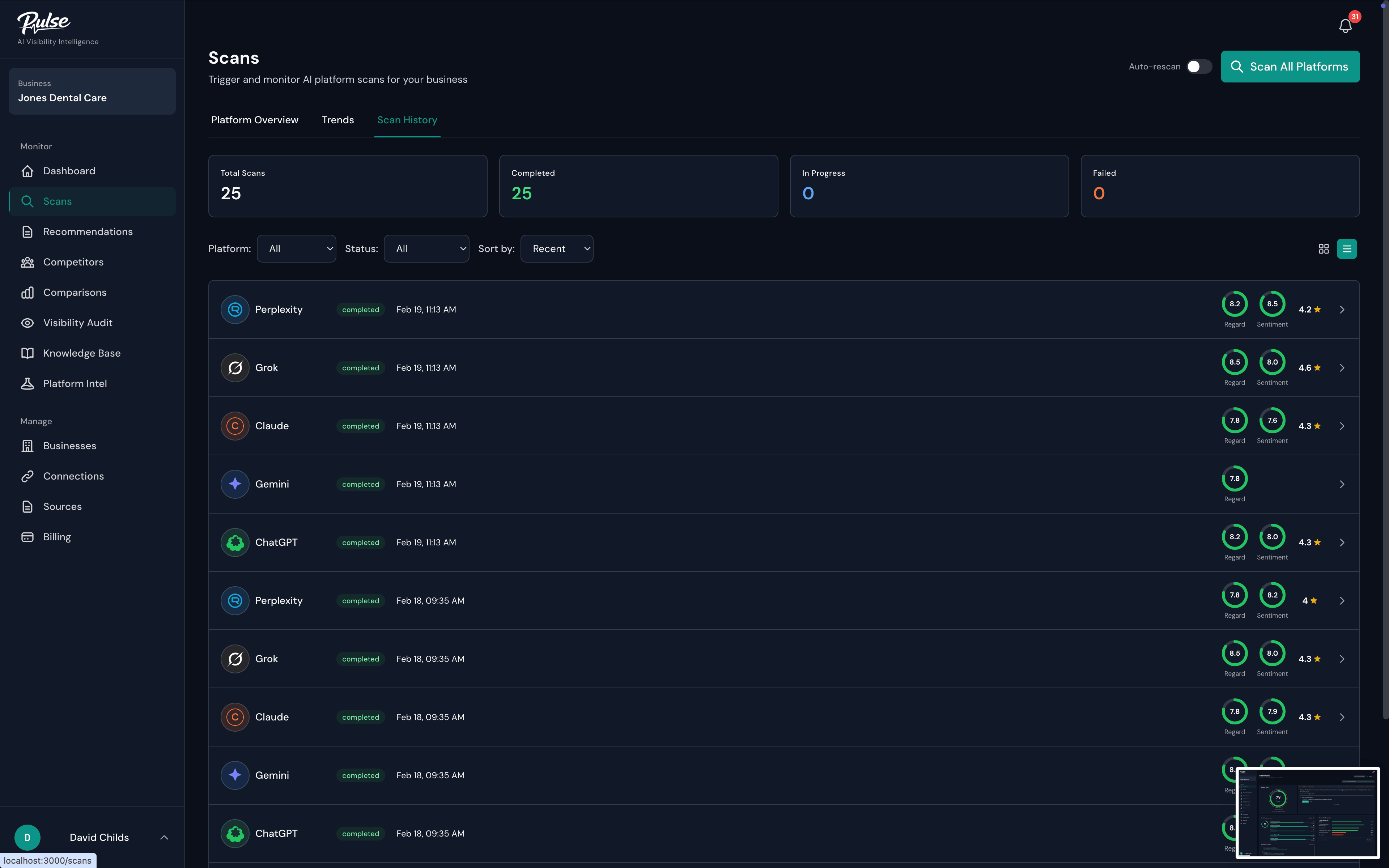 AI Scanning & Platform Comparison — Claryfy product screenshot